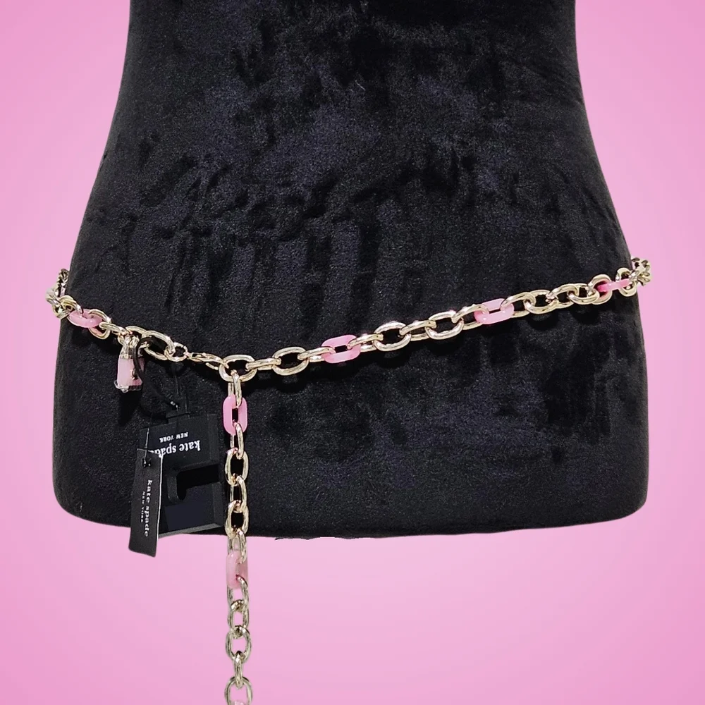 Kate Spade Belt Goldtone Pink Lock & Spade Chain Link Belt Bohemian Boho Y2k